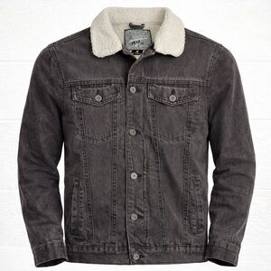 Brooklyn Cloth Mens Trucker Denim Jacket Sherpa Lined Black Gray Wash Sz Medium